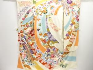 アンティーク　尾長鳥に花古典柄刺繍振袖